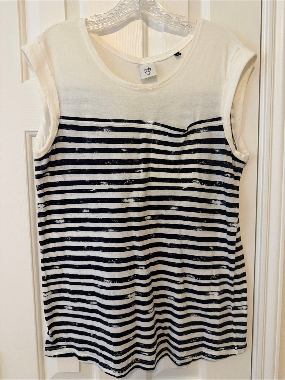 CAbi White & Black Striped Muscle Tee